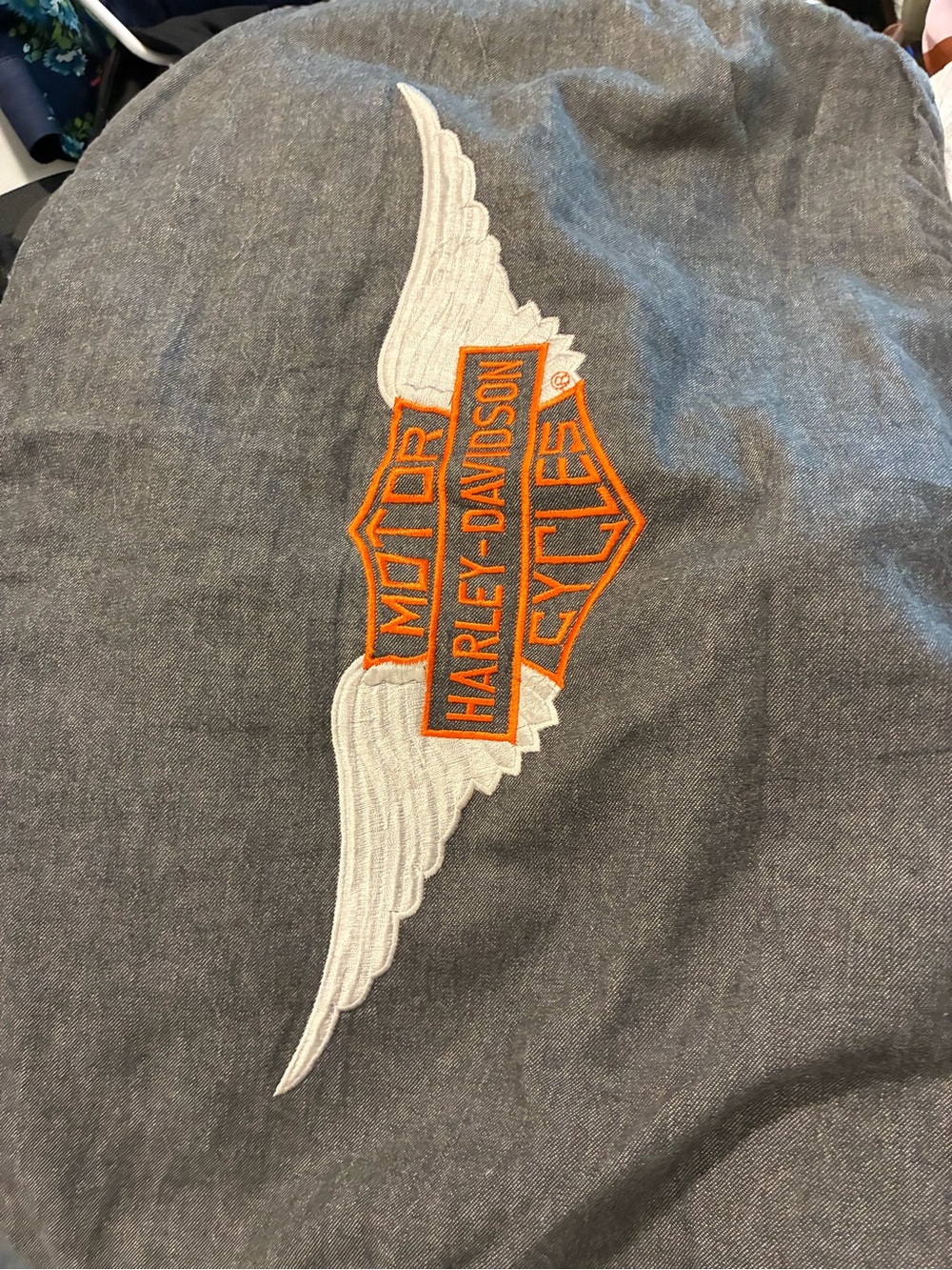 Harley-Davidson Gray Pillow with White Wing and Orange Logo
